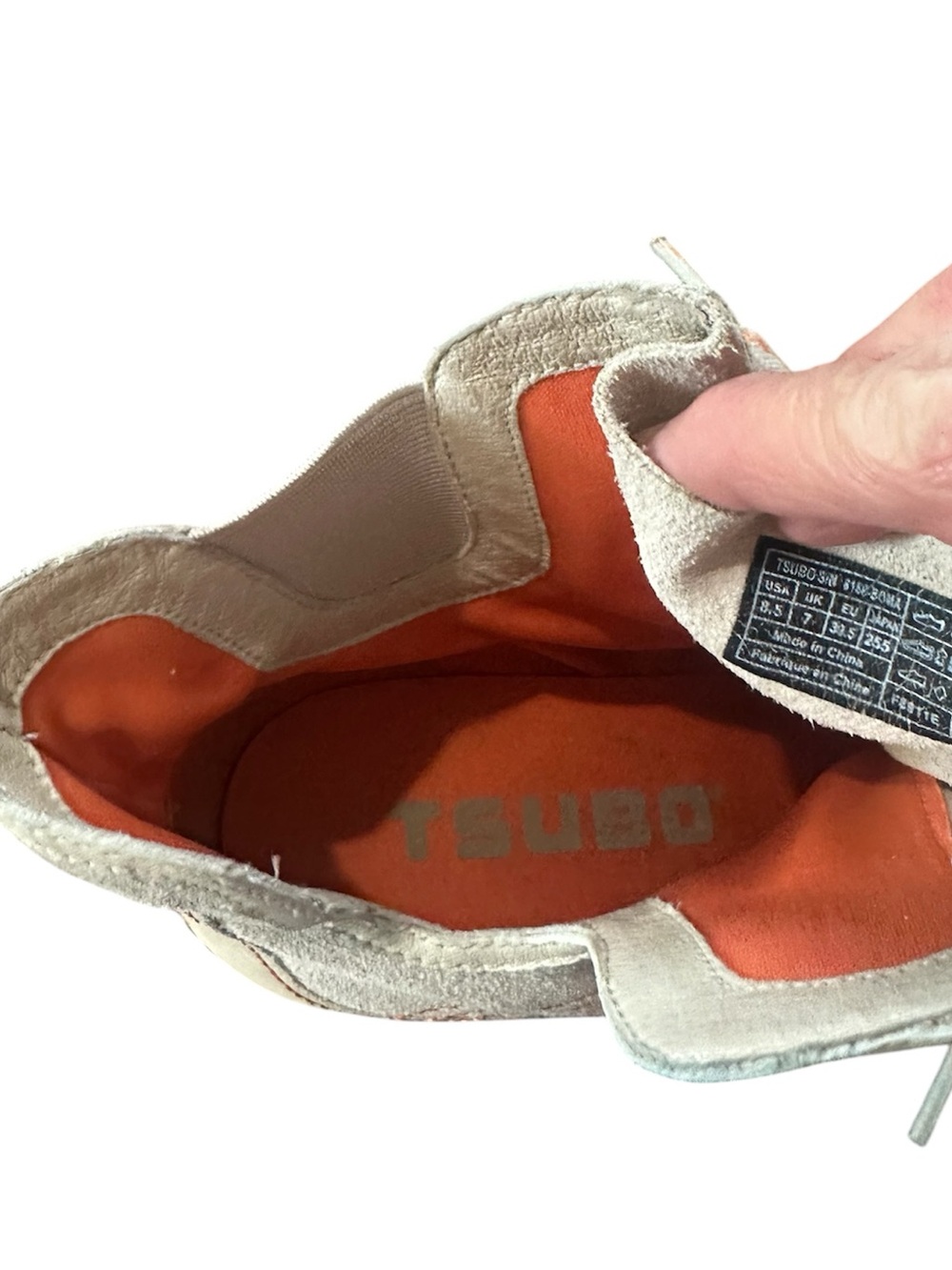 Tsubo Gardo Bone Beige Suede Leather Wedge Ankle Boots Orange Details Sz 8.5 - Picture 13 of 15